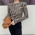 Long-sleeve Leopard Slim-fit Top / Skinny Jeans