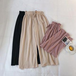 Plain Lace-up Cropped Pants