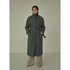 Convertible-neck Padded Coat With Sash