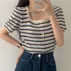 Short-sleeve Striped Knit Cropped T-shirt