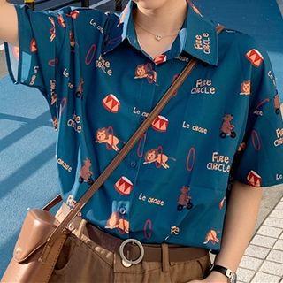 Short-sleeve Circus Print Shirt Blue - One Size