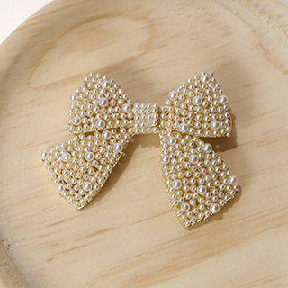 Faux Pearl Bow Hair Clip 1 Pc - Faux Pearl Bow Hair Clip - Gold - One Size