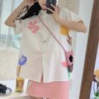 Hand Painted Flower Short-sleeve Shirt