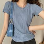 Short-sleeve Plain Knitted T-shirt