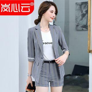 Plaid Slim-fit Blazer/ Shorts/ Set