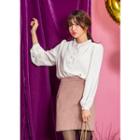 Tall Size Faux-pearl Button Frilled Blouse