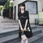 Pearl Panel Round-neck Single-breasted Puff-sleeve Dress