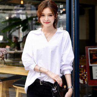 Collared Long-sleeve V-neck Top