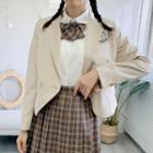 Double Breasted Blazer / Plaid Skirt / Patch / Set