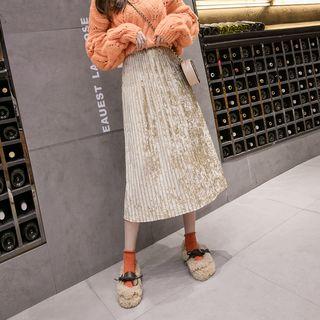 High-waist Pleated Velvet A-line Skirt