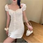 Flower Detail Short-sleeve Mini A-line Dress
