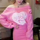 Long-sleeve Heart Jacquard Mini Dress Pink - One Size