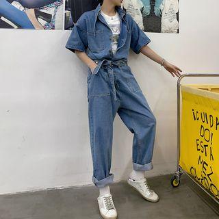 Denim Elbow-sleeve Jumpsuit