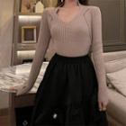 Long-sleeve Halter-neck Knit Top Off-white - One Size