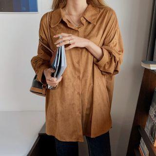 Drop-shoulder Faux-suede Shirt