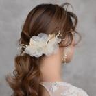Set: Wedding Mesh Flower Headpiece + Fringed Earring Headpiece & Earring - Gold & White - One Size