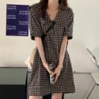 Plaid Peter Pan Collar Dress As Shown In Figure - One Size
