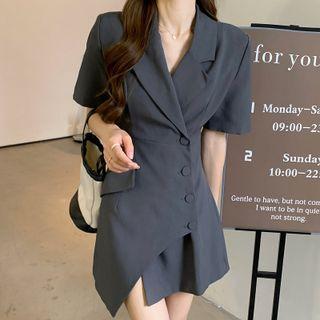 Short-sleeve Asymmetrical Hem Mini Shirtdress