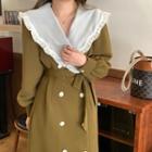 Mesh Peter Pan Collar Double-breasted Long Blazer Dress