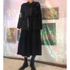 Long-sleeve Frog-button Embroidered Shirt Black - One Size