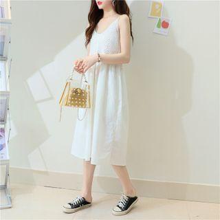 V-neck Perforated Mini Dress