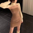 Turtleneck Knit Cape / Sleeveless Sheath Dress