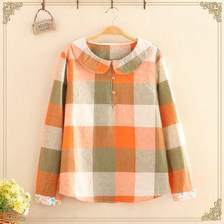 Collared Gingham Shirt As Shown In Figure - One Size