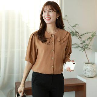 Layered-collar Pleated Blouse