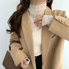 Ruched Turtle-neck Long-sleeve Top Almond - One Size
