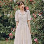 Short-sleeve Lace Wide-collar A-line Midi Dress