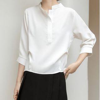 3/4 Sleeve Stand Collar Plain Shirt