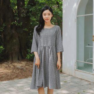 Lace-up Back Gingham Dress
