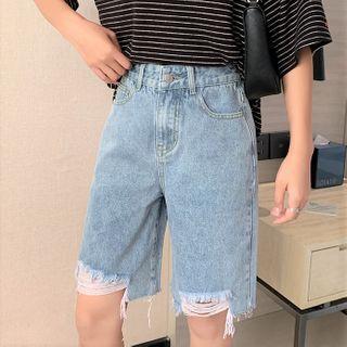 Loose-fit Ripped Denim Shorts