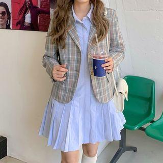 Plaid Blazer / Long-sleeve Shirt Dress