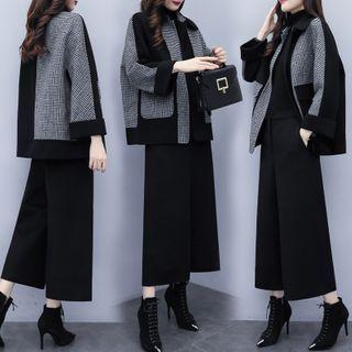 Set: Plaid Panel Jacket + Wide-leg Pants