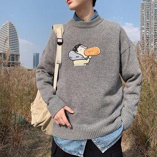 Cartoon Embroidered Round Neck Sweater