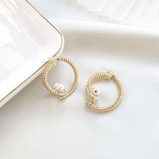 Faux Pearl Hoop Earring 925 Sterling Silver - Gold - One Size
