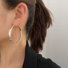 Hoop Earring 1 Pair - Stripe & Circle Earring - Silver - One Size