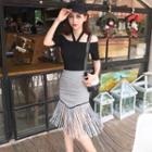 Houndstooth Fringed Skirt Two-piece