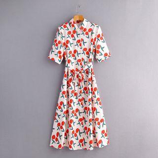 Short-sleeve Maxi Cherry Print A-line Dress