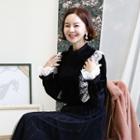 Frilled Lace-trim Velvet Blouse