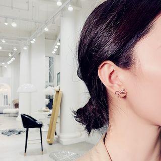 Alloy Rhinestone Bow Earring Bow - Gold - One Size