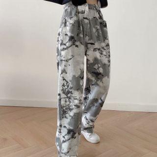 High-waist Tie-dyed Wide-leg Sweatpants
