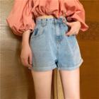 High-waist Color Block Rolled Shorts
