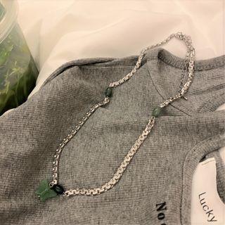 Butterfly Necklace 1pc - Green & Black & Silver - One Size