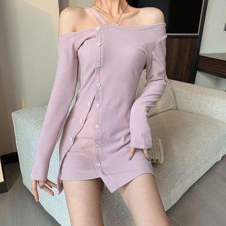 Cold-shoulder Asymmetric Mini A-line Dress