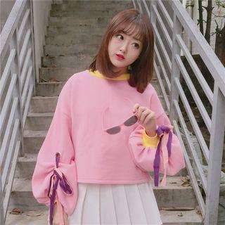 Contrast Collar Bell Sleeve Pullover