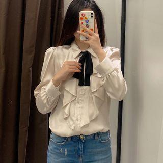 Long-sleeve Bow Ruffle Shirt