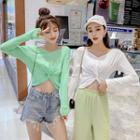 Long-sleeve Knotted Cropped T-shirt