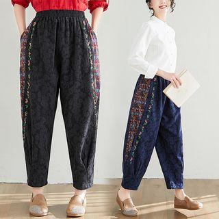 Embroidered High-waist Cropped Wide-leg Pants